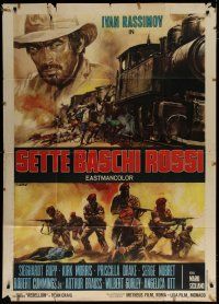 6a939 SEVEN RED BERETS Italian 1p '69 Casaro art of Ivan Rassimov & soldiers with guns by train!