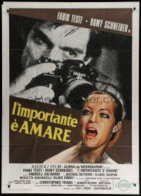 6a969 THAT MOST IMPORTANT THING: LOVE Italian 1p '75 Casaro art of Romy Schneider, Testi w/camera!
