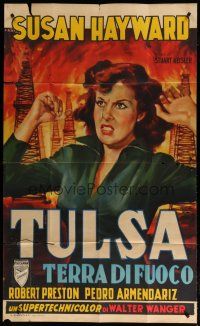 6a976 TULSA Italian 1p '49 different Ciriello art of Susan Hayward & Oklahoma oil fields on fire!