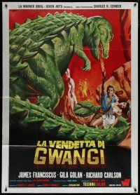 6a982 VALLEY OF GWANGI Italian 1p '69 cool different art of man & woman w/dinosaur by Franco!