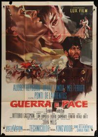 6a985 WAR & PEACE Italian 1p '56 Audrey Hepburn, Henry Fonda & Ferrer, different Biffignandi art!