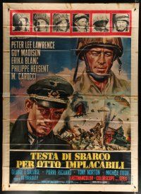 6a076 HELL IN NORMANDY Italian 2p '68 Guy Madison, cool World War II art by Ezio Tarantelli!