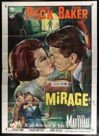 6a122 MIRAGE Italian 2p '65 different romantic art of Gregory Peck about to kiss Diane Baker