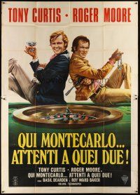 6a123 MISSION MONTE CARLO Italian 2p '74 art of Roger Moore & Tony Curtis by Renato Casaro!