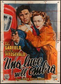 6a130 NOBODY LIVES FOREVER Italian 2p '46 Ciriello art of John Garfield with gun & Fitzgerald!