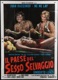 6a154 SACRIFICE Italian 2p '72 Umberto Lenzi, Ciriello art of nude native & cannibal men w/ snake!