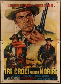 6a173 THREE CROSSES OF DEATH Italian 2p '68 cool spaghetti western art of Craig Hill & cowboys!