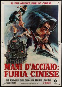 6a175 TOUGH DUEL Italian 2p '72 cool art of Taiwanese kung fu fighters on top of moving train!