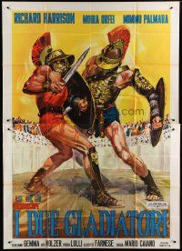 6a178 TWO GLADIATORS Italian 2p '64 Richard Harrison, I due gladiatori, cool sword & sandal art!