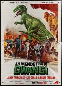 6a180 VALLEY OF GWANGI Italian 2p '69 Ray Harryhausen, different dinosaur art by P. Franco!