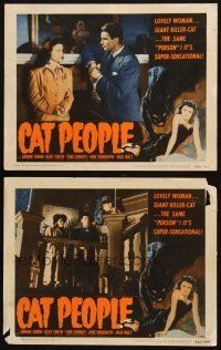 6b866 CAT PEOPLE 2 LCs R52 Val Lewton, full-length sexy Simone Simon by black panther!