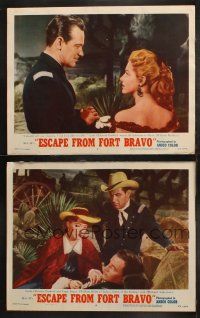 6b886 ESCAPE FROM FORT BRAVO 2 LCs '53 cowboy William Holden, Eleanor Parker, John Sturges!