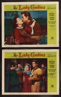 6b921 LADY GODIVA 2 LCs '55 pretty Maureen O'Hara, George Nader & Victor McLaglen!