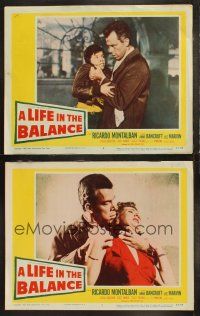 6b924 LIFE IN THE BALANCE 2 LCs '55 cool images of Lee Marvin w/ Anne Bancroft, and holding up kid!