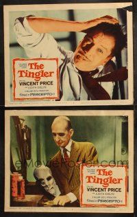 6b988 TINGLER 2 LCs '59 directed by William Castle, close up of Vincent Price + Coolidge w/ mask!