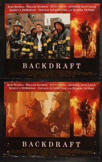 6b043 BACKDRAFT 8 LCs '91 firefighter Kurt Russell in blazing fire, directed by Ron Howard!