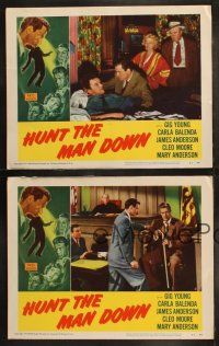 6b718 HUNT THE MAN DOWN 4 LCs '51 cool film noir art, secrets bared in search for killer, Gig Young!