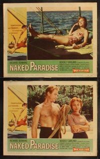 6b317 NAKED PARADISE 8 LCs '57 AIP, Richard Denning, sexy Beverly Garland!