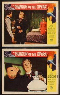 6b818 PHANTOM OF THE OPERA 3 LCs '62 Hammer horror, Herbert Lom as Gaston Leroux's disfigured man!