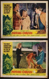6b822 PSYCHO-CIRCUS 3 LCs '67 Christopher Lee with gun, Leo Genn, sexy Suzy Kendall & Margaret Lee!