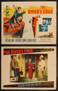 6b398 RIVER'S EDGE 8 LCs '57 Ray Milland & Anthony Quinn fighting on cliff, Debra Paget