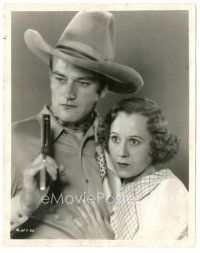 6c165 BLUE STEEL 8x10.25 still '34 young John Wayne with gun protects scared Eleanor Hunt!