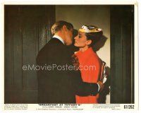 6c001 BREAKFAST AT TIFFANY'S color 8x10 still '61 George Peppard about to kiss Audrey Hepburn!