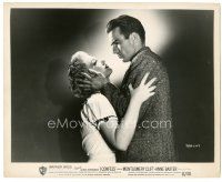 6c445 I CONFESS 8.25x10 still '53 Alfred Hitchcock, Montgomery Clift grabbing Anne Baxter!