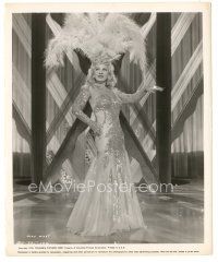 6c589 MAE WEST 8x10 still '55 full-length in amazing dress with huge feather headdress!