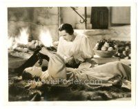 6c728 QUEEN CHRISTINA 8x10.25 still '33 John Gilbert on floor w/Greta Garbo eating grapes by fire!