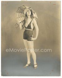 6c938 UNKNOWN ACTRESS WITH UMBRELLA deluxe 7.5x9.5 still '10s girl in sexy see-through swimsuit!