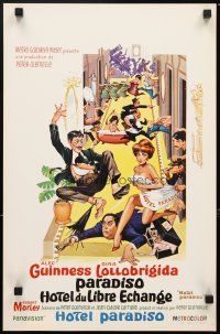 6d801 HOTEL PARADISO Belgian '66 wacky Frazetta art of Alec Guinness & sexy Gina Lollobrigida!