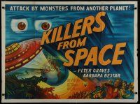 6d263 KILLERS FROM SPACE British quad '54 bulb-eyed men invade Earth from flying saucers!