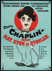 6d328 CHAPLIN'S ART OF COMEDY Danish '68 screen's greatest, cool Wenzel artwork of Charlie!
