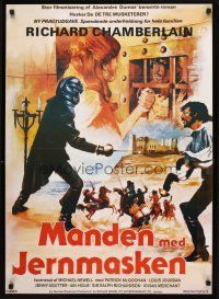 6d363 MAN IN THE IRON MASK Danish '76 Richard Chamberlain, artwork of masked fencer & cast!