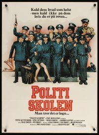 6d377 POLICE ACADEMY Danish '84 Steve Guttenberg, Kim Cattrall, Drew Struzan police artwork!