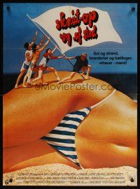 6d386 SPRING BREAK Danish '83 classic sexy image of college boys climbing huge girl in bikini!