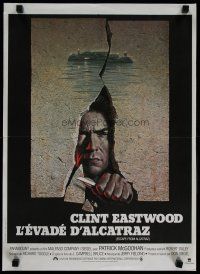 6d176 ESCAPE FROM ALCATRAZ French 15x21 '79 cool artwork of Clint Eastwood busting out by Lettick!