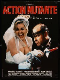 6d193 MUTANT ACTION French 15x21 '92 Accion mutante, image of bride with bloody knife & groom!
