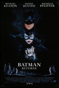 6e089 BATMAN RETURNS white date advance 1sh '92 Michael Keaton, Danny DeVito, Michelle Pfeiffer!