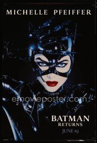 6e085 BATMAN RETURNS dated teaser 1sh '92 Tim Burton directed, sexy Michelle Pfeiffer as Catwoman!