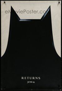 6e086 BATMAN RETURNS dated teaser DS 1sh '92 cool image of batman's cowl!