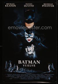 6e087 BATMAN RETURNS Spanish/U.S. 1sh '92 image of Michael Keaton, Danny DeVito, Michelle Pfeiffer!