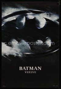 6e088 BATMAN RETURNS Spanish/U.S. teaser 1sh '92 Tim Burton, cool close-up image of bat cowl!