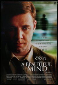 6e094 BEAUTIFUL MIND DS 1sh '01 Ron Howard directed, great close up image of Russell Crowe!