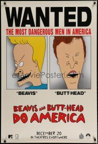 6e100 BEAVIS & BUTT-HEAD DO AMERICA teaser 1sh '96 Mike Judge, most dangerous men in America!