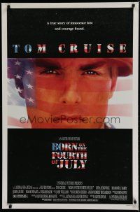 6e126 BORN ON THE FOURTH OF JULY DS 1sh '89 Oliver Stone, great patriotic image of Tom Cruise!