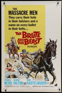 6e142 BRUTE & THE BEAST 1sh '66 Lucio Fulci, cool art of Franco Nero pointing gun on horseback!