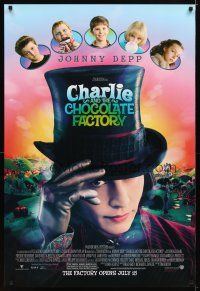 6e170 CHARLIE & THE CHOCOLATE FACTORY advance DS 1sh '05 Johnny Depp as Willy Wonka, Tim Burton!