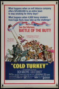 6e193 COLD TURKEY 1sh '71 Dick Van Dyke & entire town quits smoking cigarettes, art by Sandy Kossin!